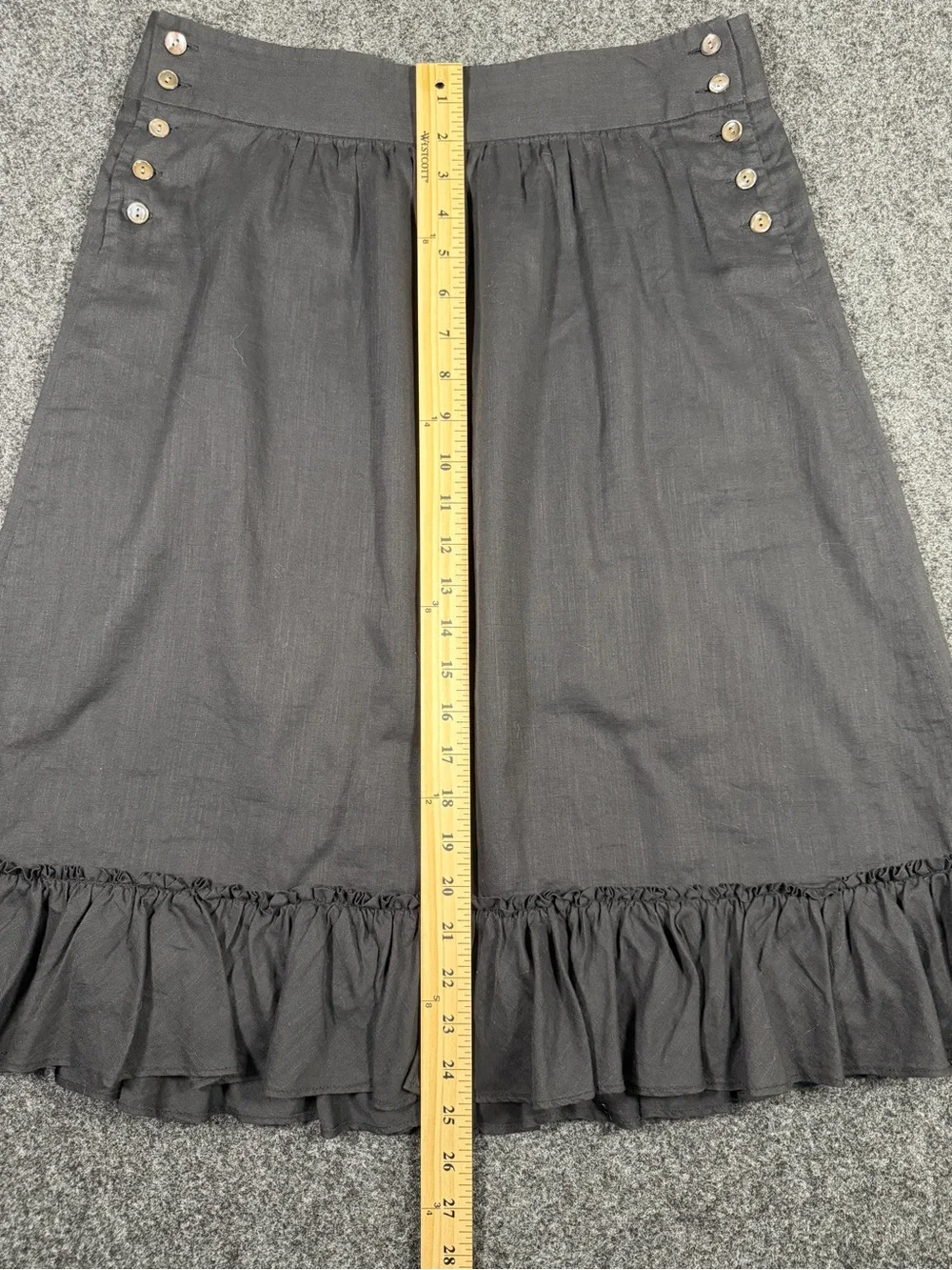 J.CREW Black Cotton Linen Sailor Button A-Line Knee Skirt Ruffle Hem Size 6